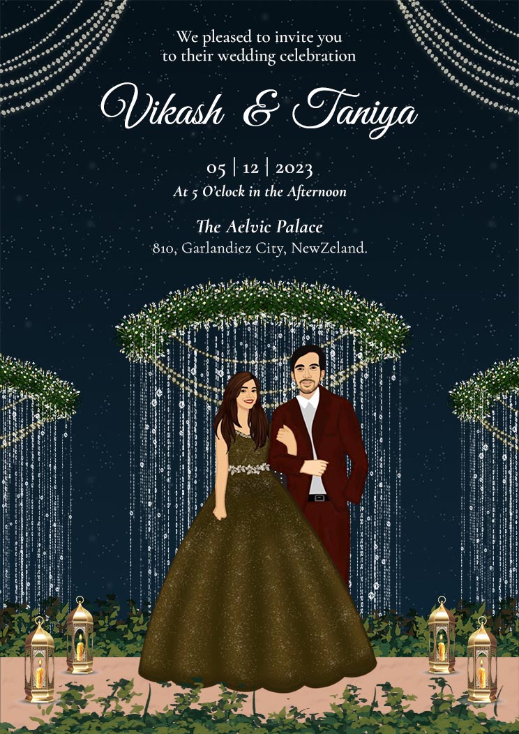 Traditional Caricature Wedding Invitation for Couple