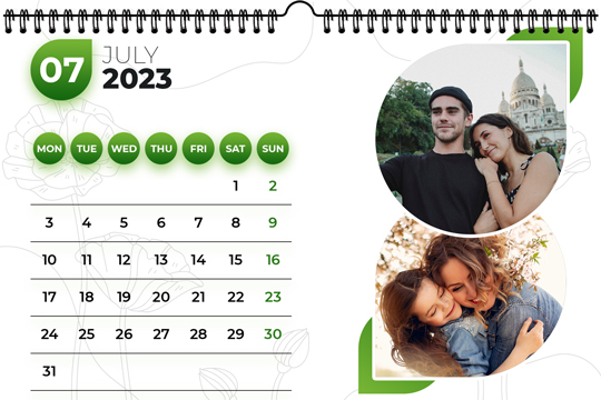 Floral Design Landscape Desk Calendar July 2023
