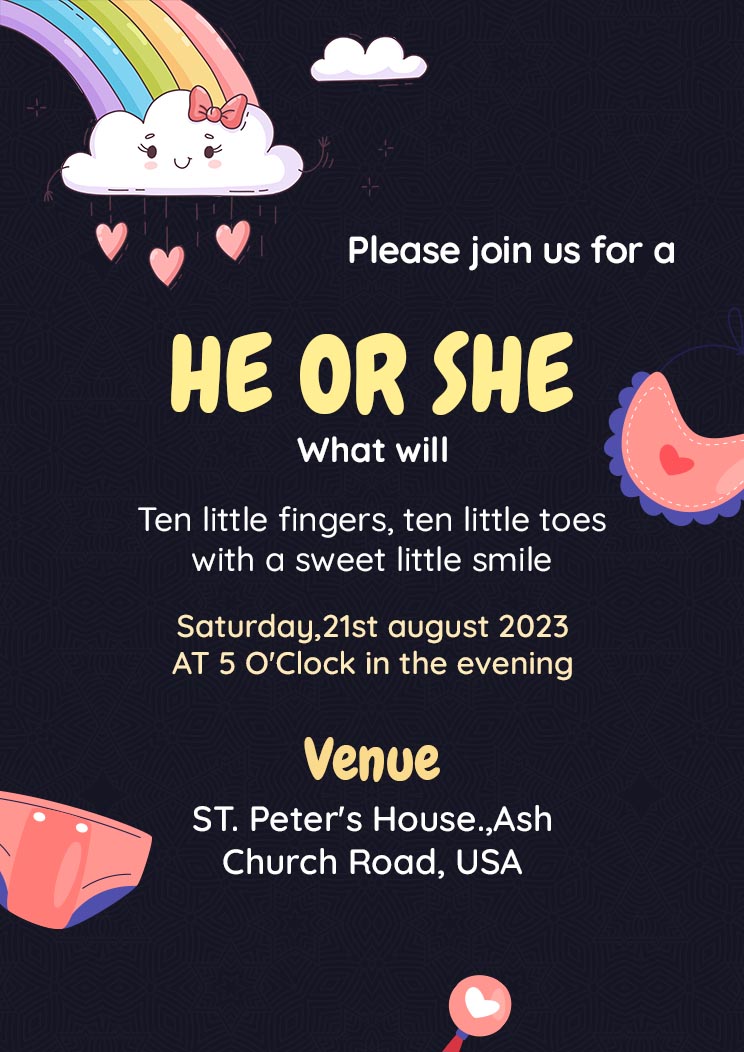 Colorful Gender Reveal Party A4 Invitation Card