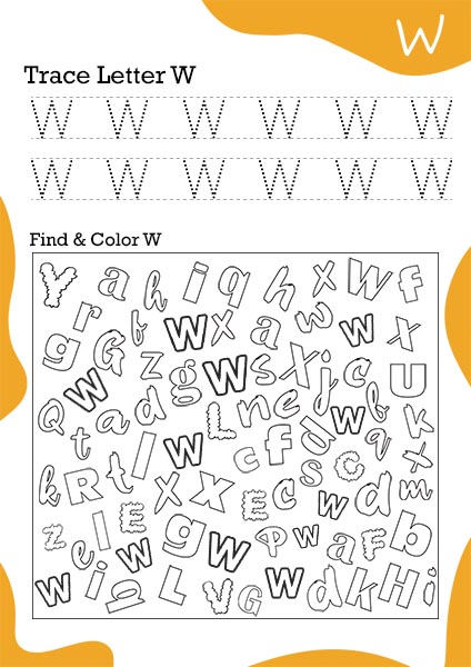 White & Fuel Yellow Background Trace Letter W A4 Page