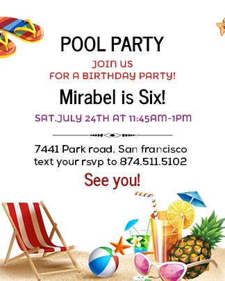 Free Summer Pool Party Invitation Card