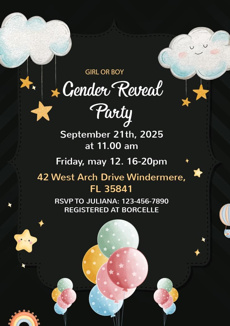 Colorful Baby Gender Reveal Party A4 Invitation Card