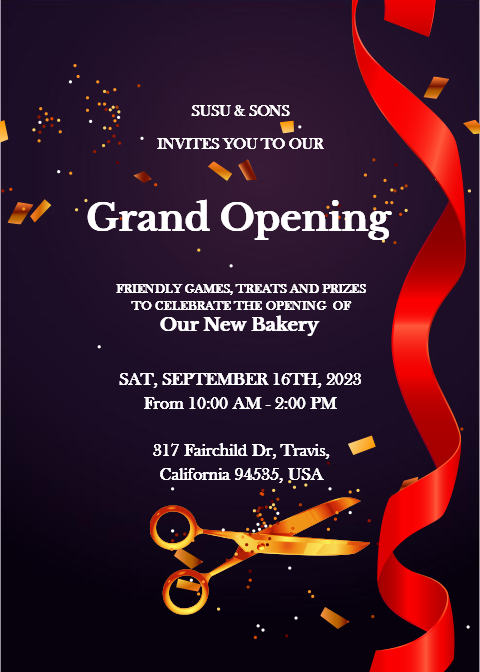 Bakery Shop Grand Opening Ceremony Invitation Card