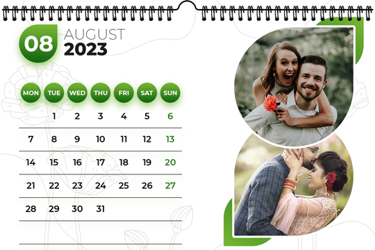 Floral Design Landscape Desk Calendar August 2023