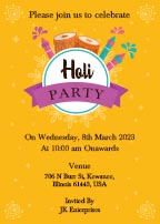 Free Holi Party Invitation Card