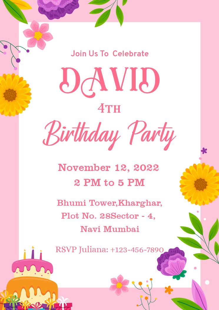 Pink and White Floral Birthday Party Invitation