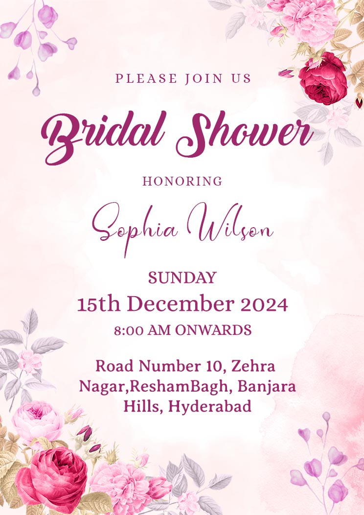 Bridal Shower Invitation Floral Light Pink