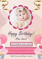 Happy Birthday Invitation Card For Baby Girl
