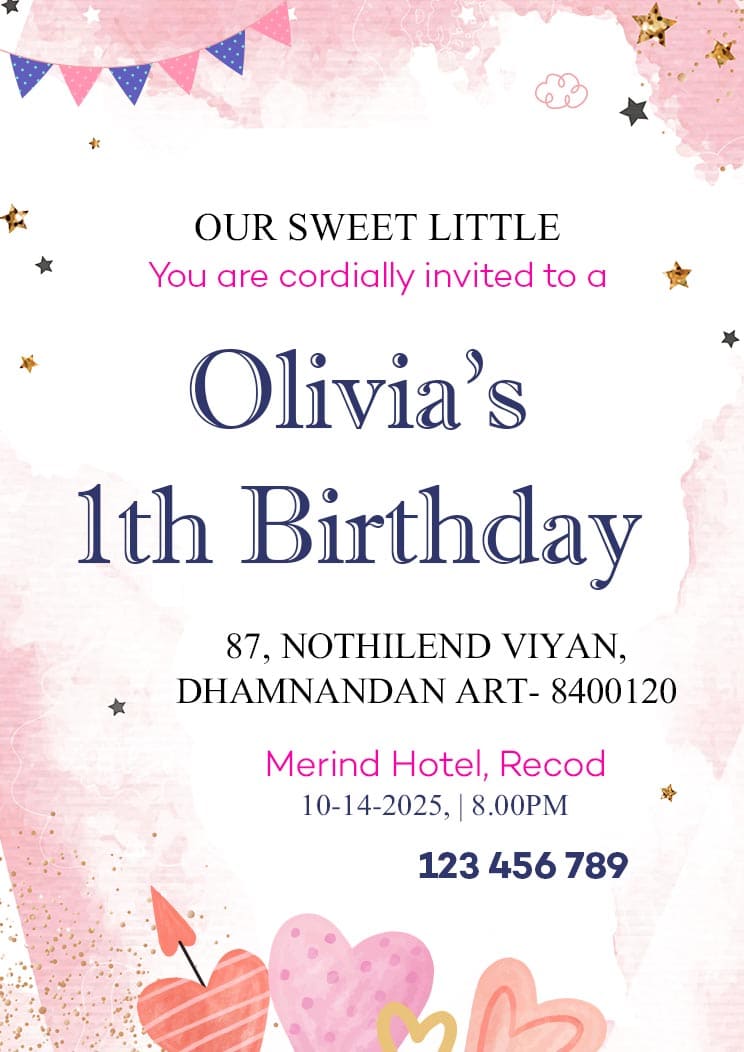 Baby Girls Birthday Invitation Card