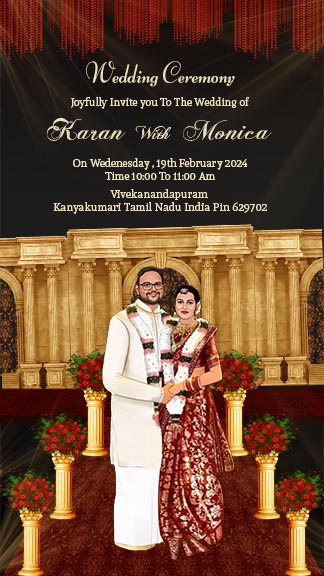 Tamil Traditional Type Caricature Wedding Invitation