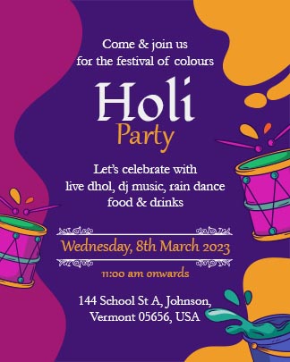 Holi Party Invitation Card
