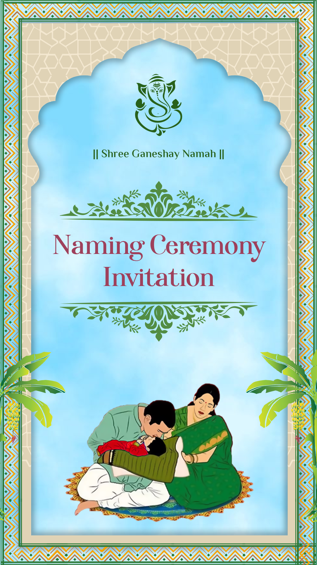 Caricature Naming Ceremony Invitation Card