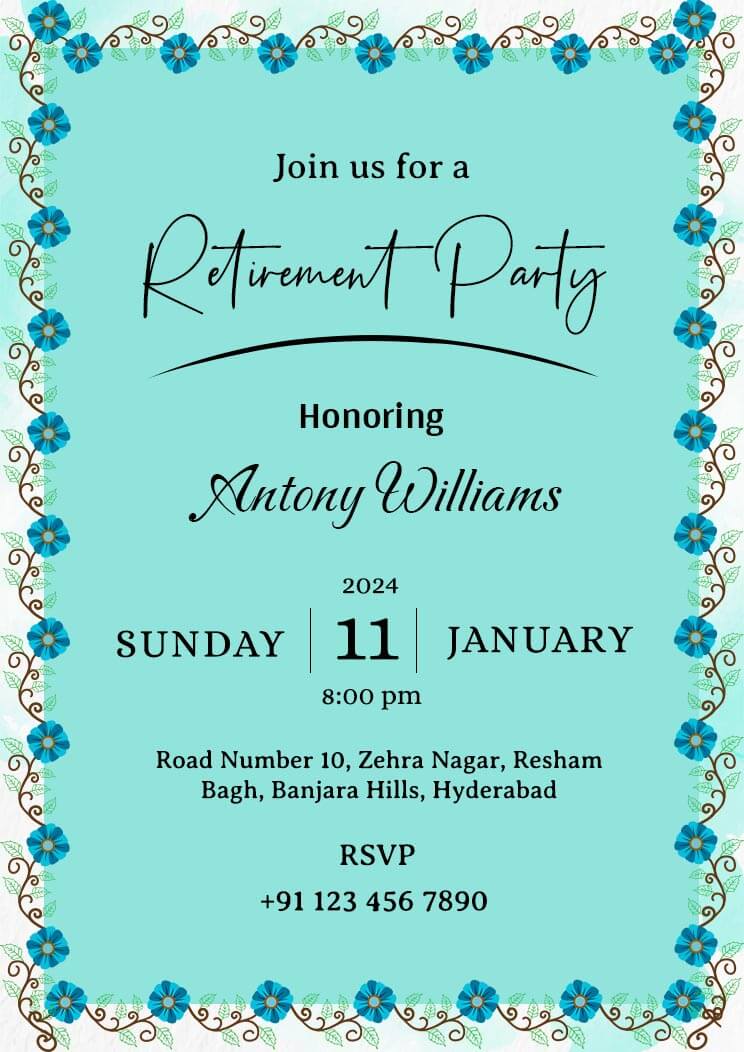 Floral A4 Invitation Card For Retirement and Farewell Party