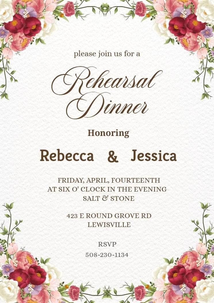 Floral Decoration Rehearsal Dinner Invitation Card With Texture Background