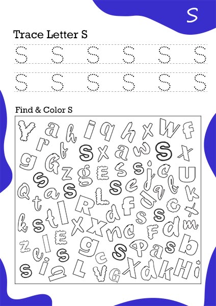 White & Blue Purple Background Trace Letter S A4 Page