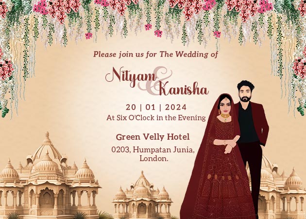 Caricature Free Indian Wedding Invitation