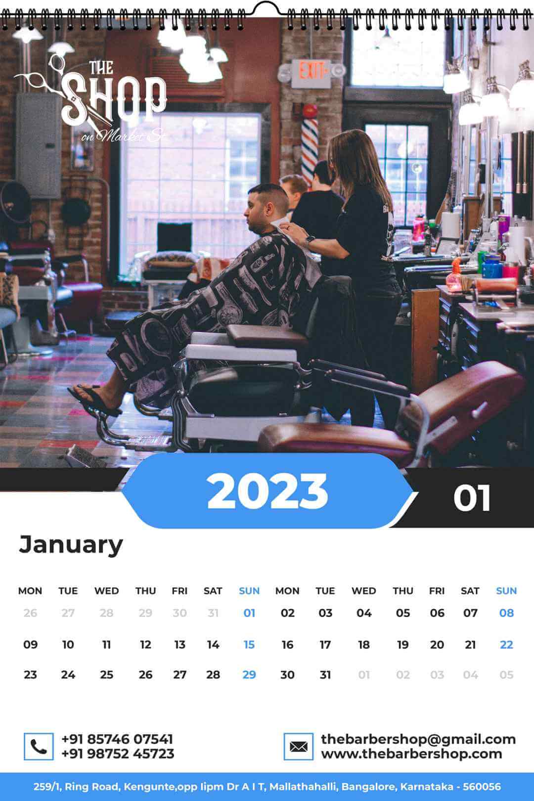 Dark Sky Blue and Baltic Sea With Classic January 2023 Desk Wall Portrait Calendar