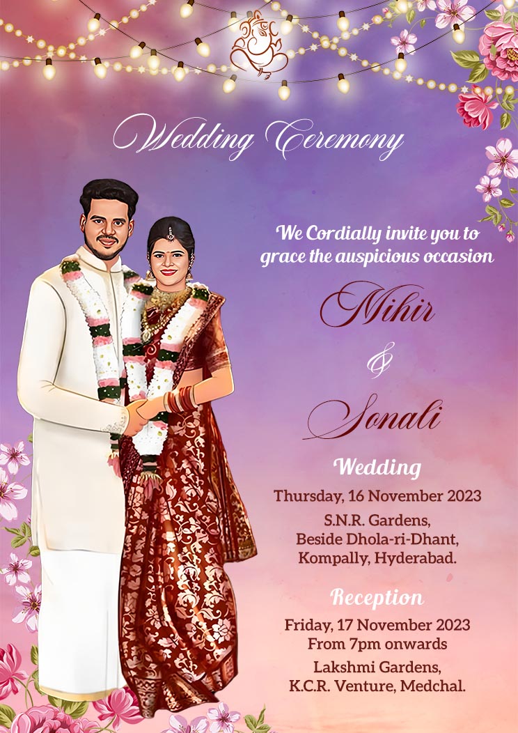 Tamil Traditional Caricature Wedding Invitation