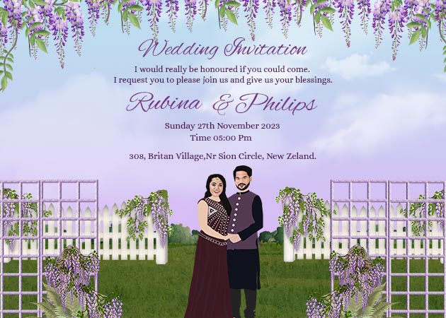 Caricature Wedding Landscape Invitation Template