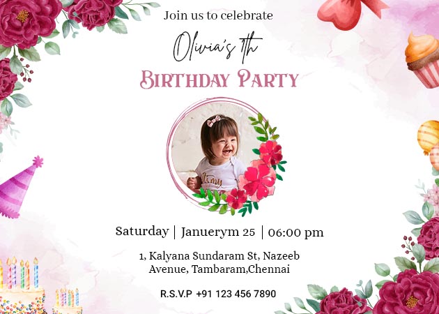 White and Pink Stylish Birthday Party Landscape Invitation