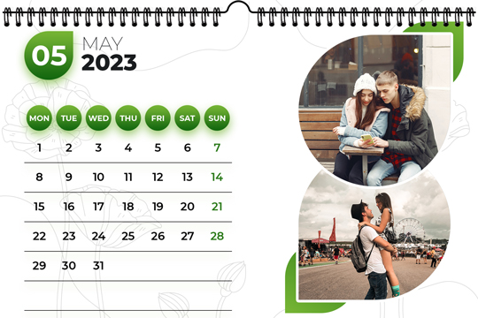 Floral Design Landscape Desk Calendar May 2023