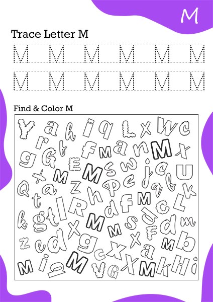 White & Jasmine Purple Background Trace Letter M A4 Page