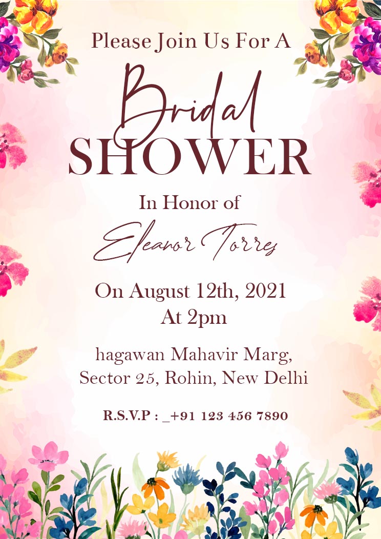 Bridal Shower Invitation floral Watercolor Light Pink