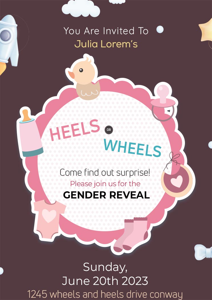 Baby Gender Reveal Party A4 Invitation Card