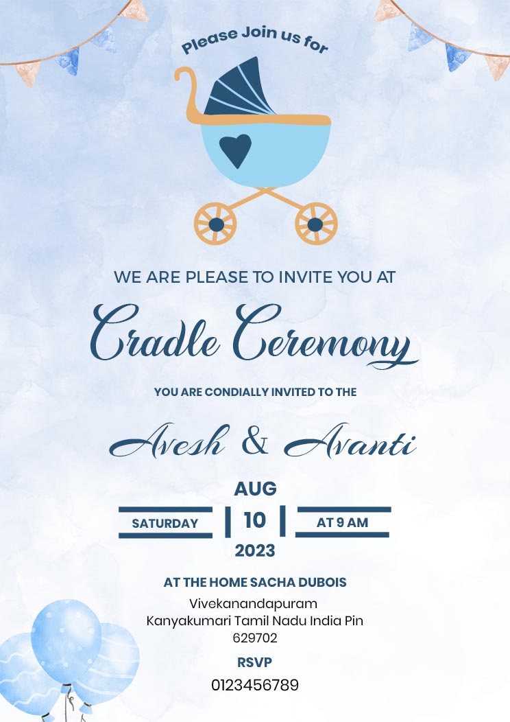 Beautiful Baby Cradle Ceremony Invitation Card