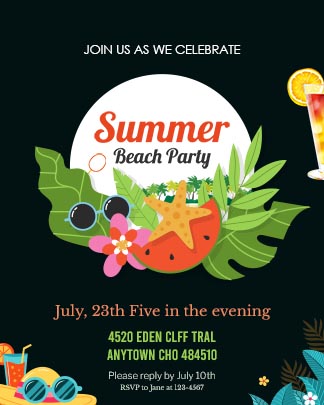 Summer Beach Party Invitation Portrait Card