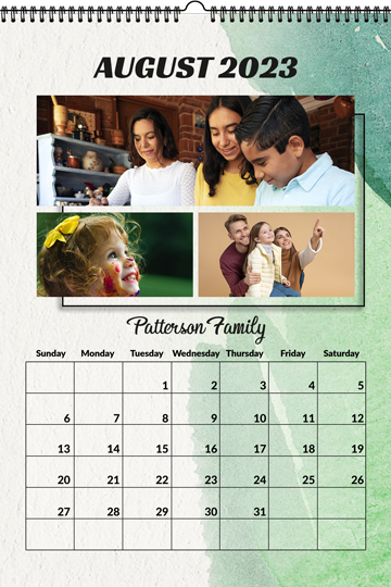 Summer Green and Platinum White Gradient Watercolor Texture Background With August 2023 Desk Portrait Calendar