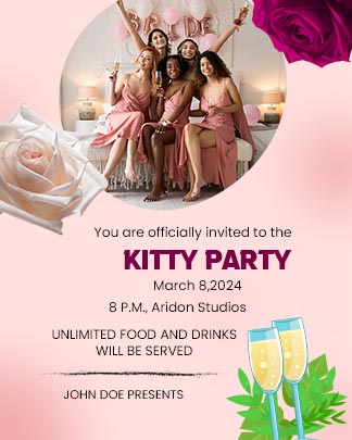 Pink Themed Kitty Party Invitation Portrait Card