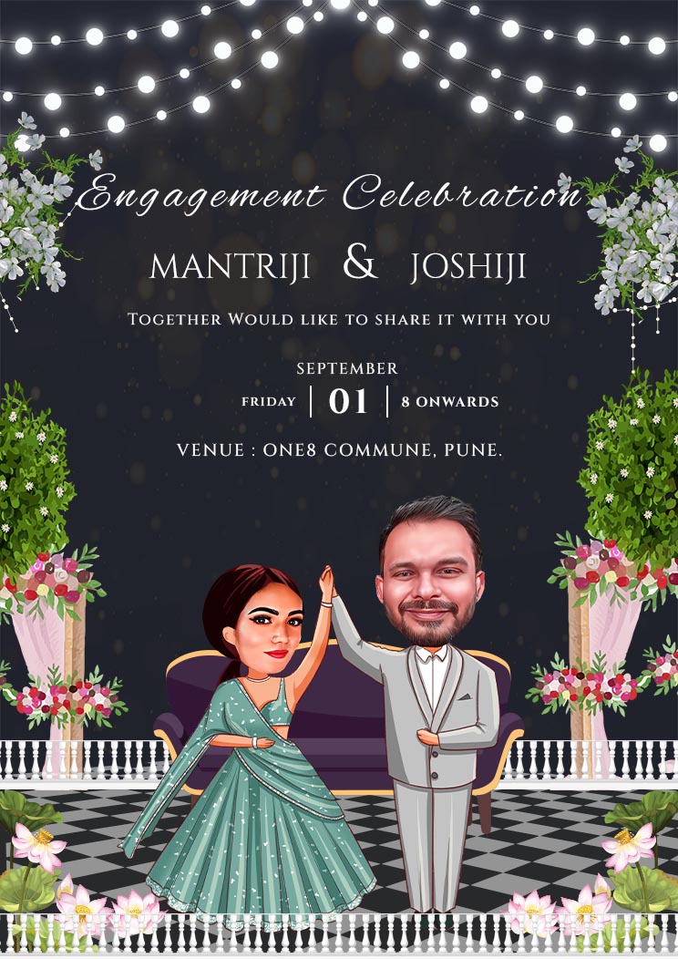 New Caricature Engagement Invitation Template
