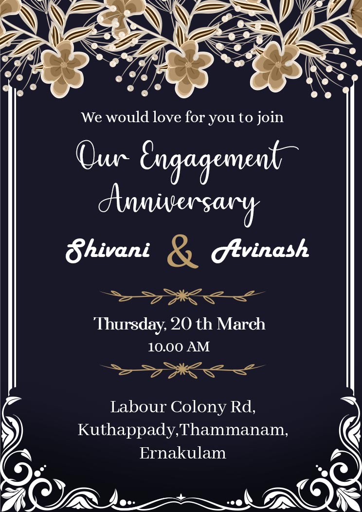 Dark Blue Floral Engagement Anniversary Party Invitation