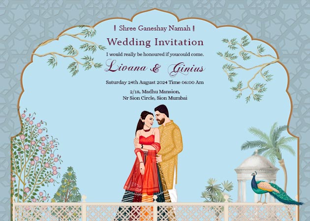 Traditional Caricature Wedding Invitation Landscape Template